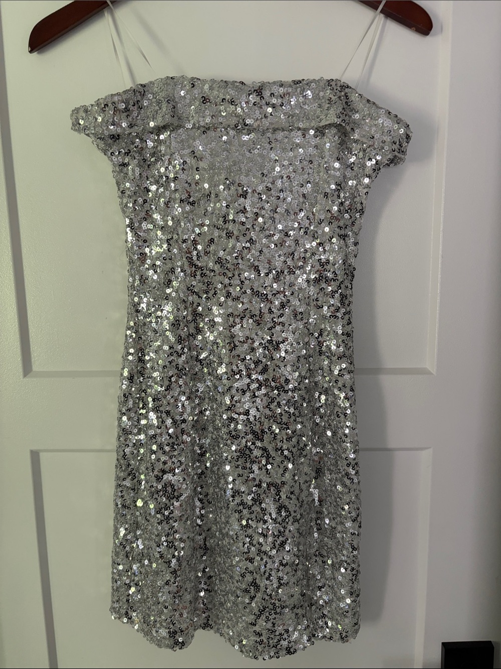 Windsor Silver Sequin Strapless Cocktail Dress